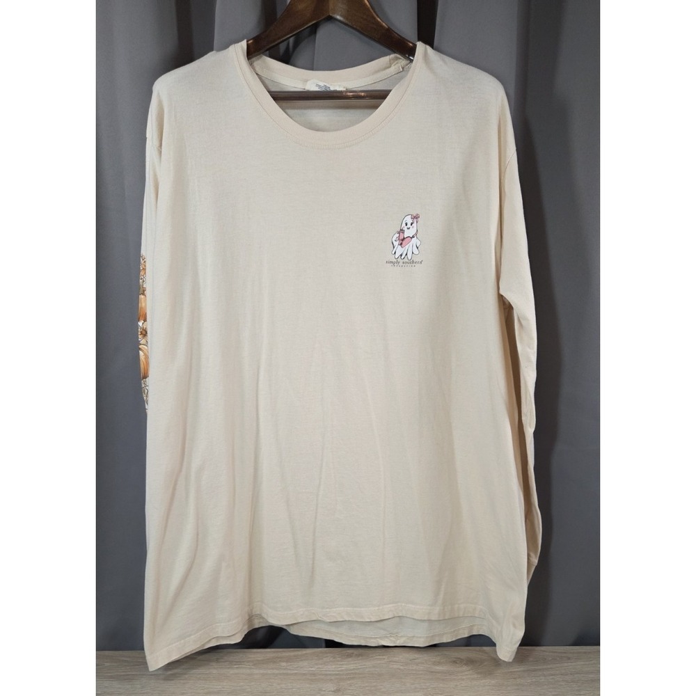Simply Southern HEY BOO Ghost Halloween Fall Long Sleeve Tan Shirt 2XL - Picture 3 of 11